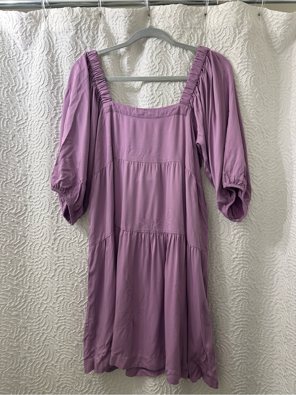 Lilac Puff Sleeve Square Neck Dress